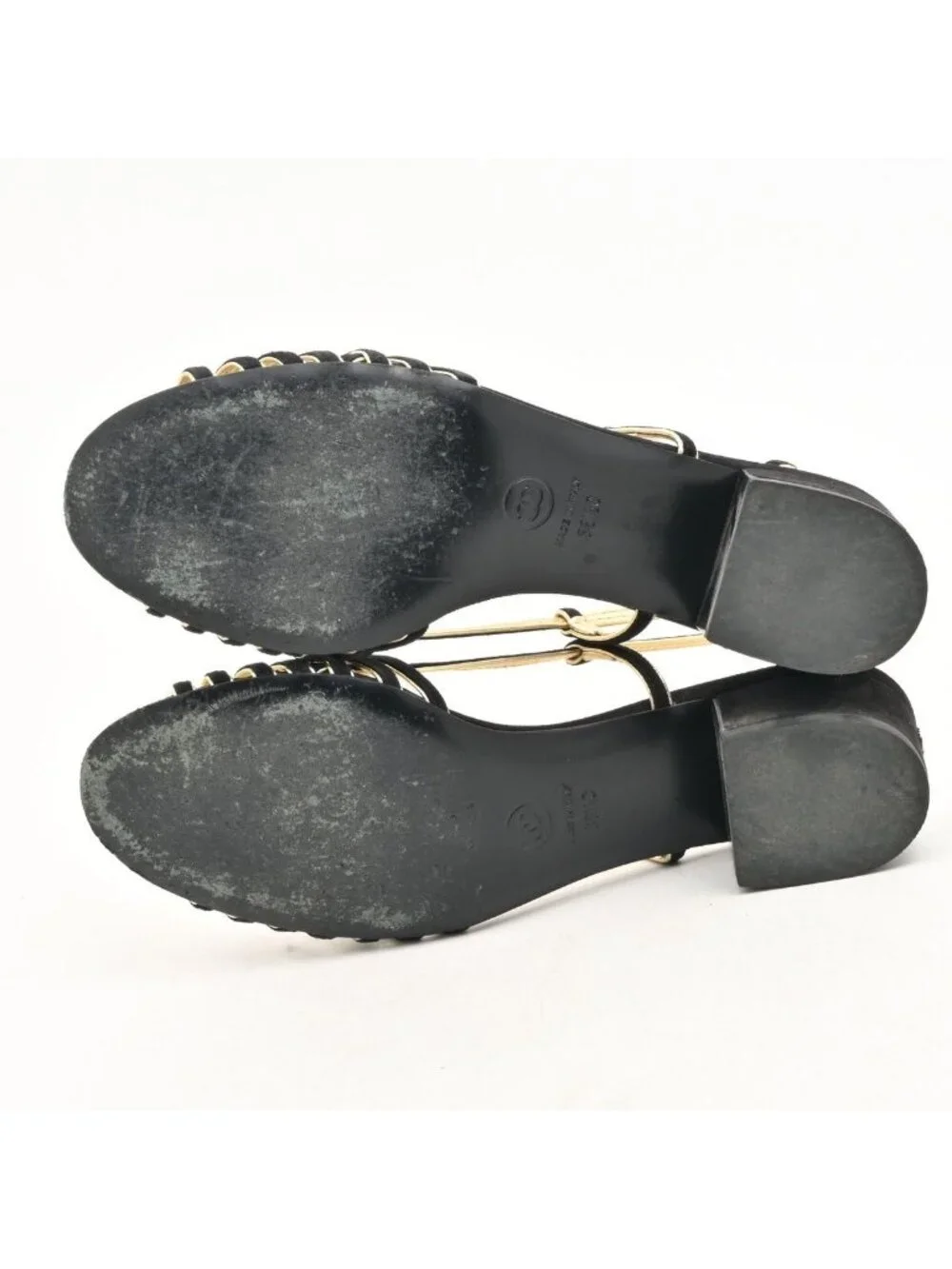 Chanel Sandals Black Gold Leather